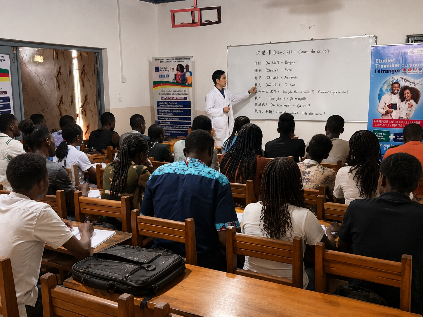 Cours de Chinois au Cameroun apprenants en salle Kennis Language